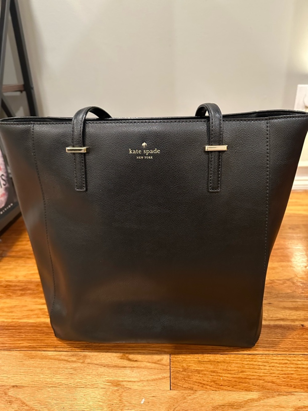 Kate Spade Black Leather Tote with Gold Accents